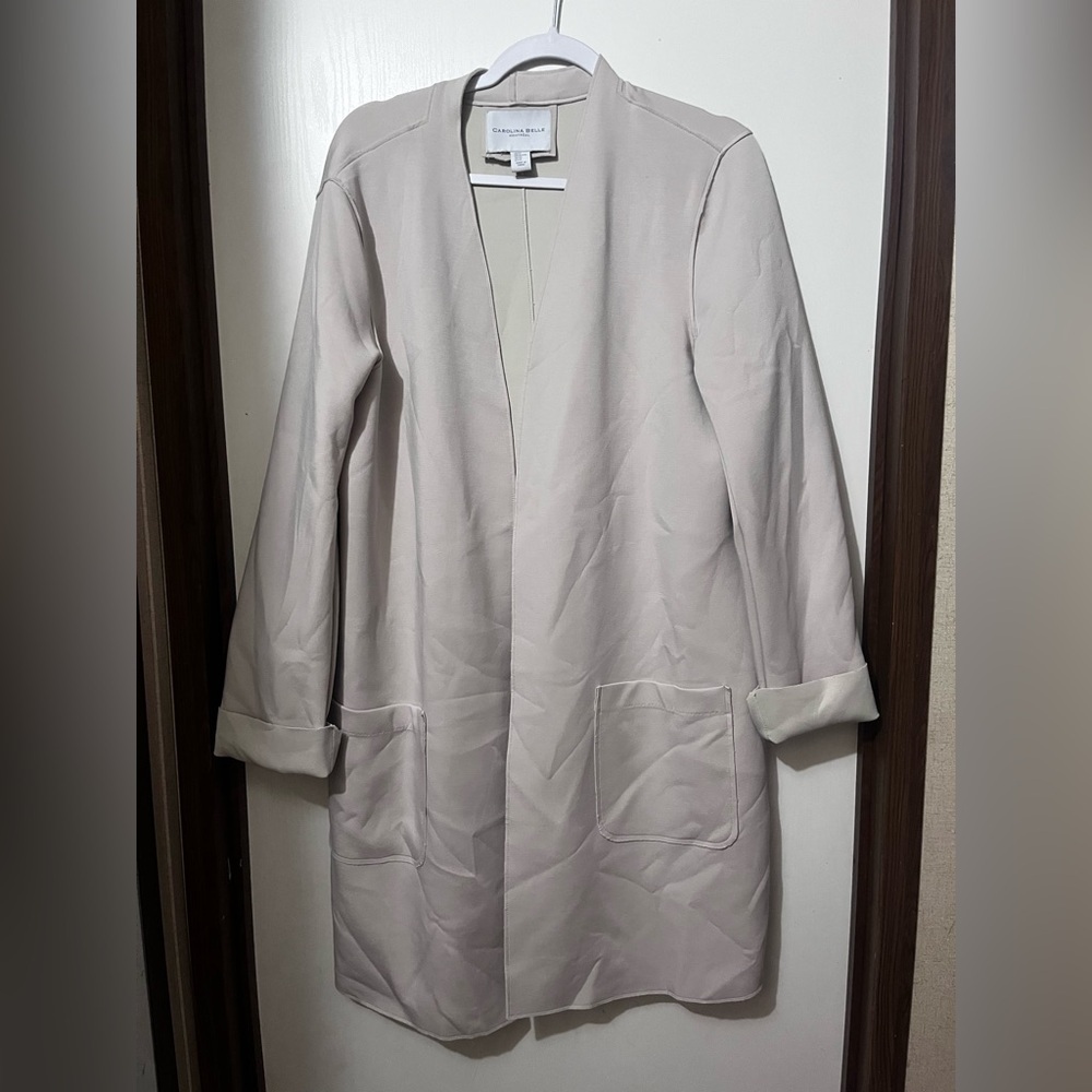 Carolina Belle Long Coat jacket Light Beige Open Front Jacket XL